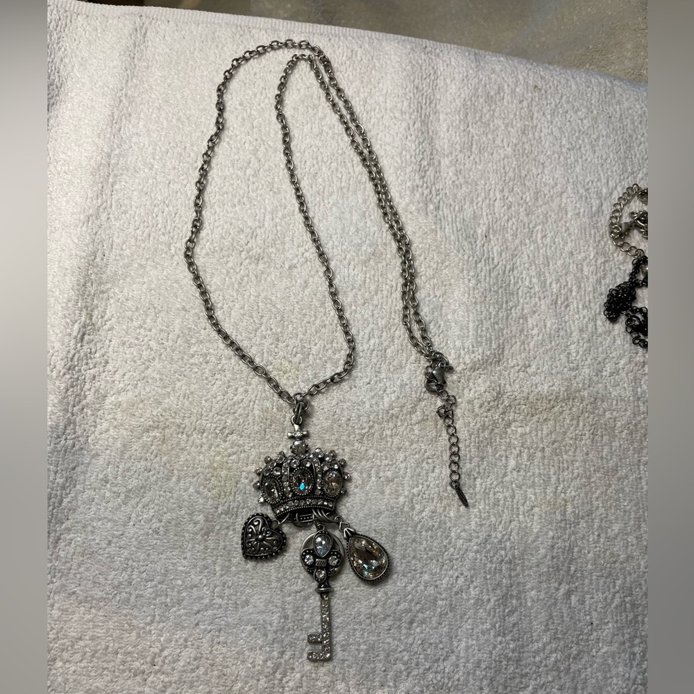 Silver Crown necklace with charms